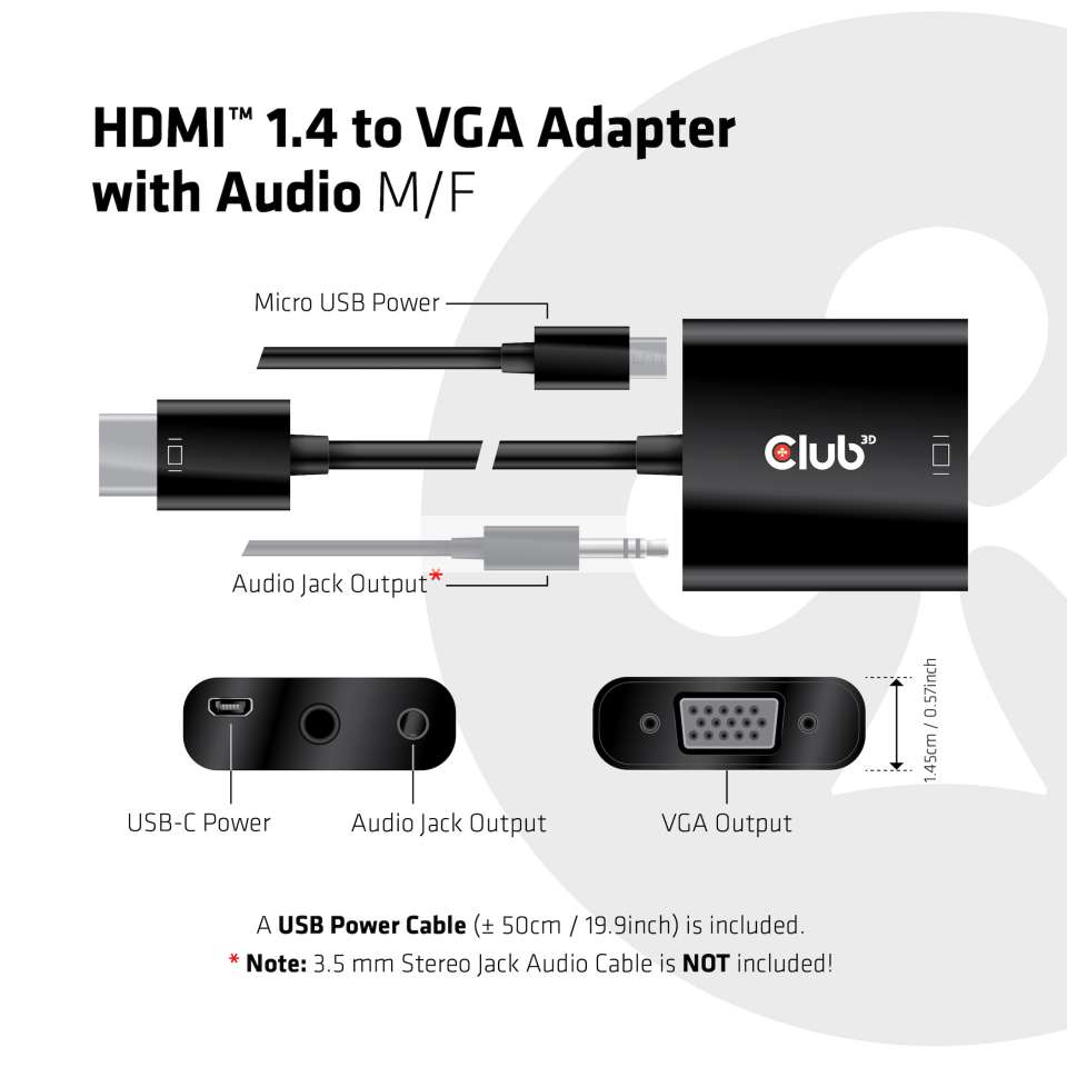 Club 3D HDMI 1.4 auf VGA Adapter mit Audio Stecker/Buchse aktiv St./Bu. schwarz