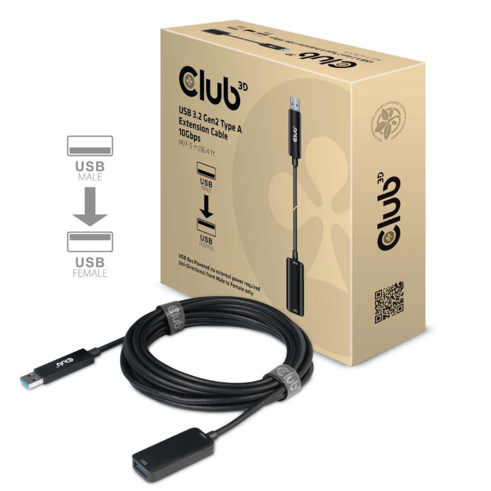 Club 3D USB 3.2 Gen2 Typ A-Verlängerungskabel 10 Gbits St./B. 5 m schwarz  ++ Cyberport