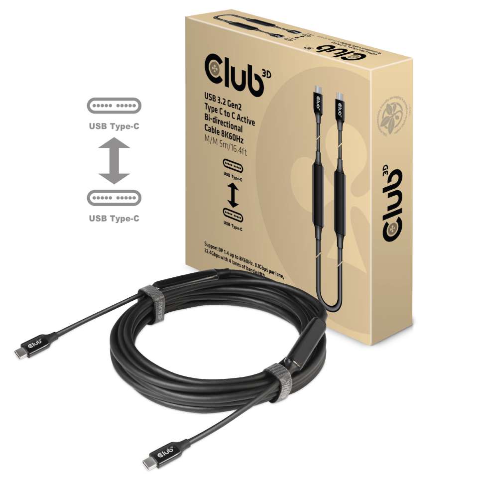 Club 3D USB 3.2 Adapter Typ-C zu Typ-C Kabel 5m 8K60Hz St./St. schwarz