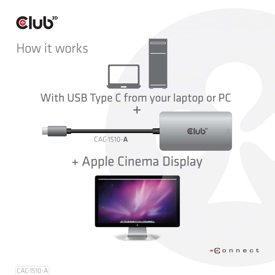 Club 3D USB 3.2 auf Dual Link DVI-D HDCP OFF aktiv St./ Bu. für Cinema Displays