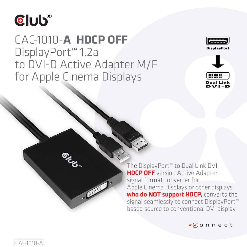 Club 3D DisplayPort Adapter zu DVI-D Dual Link HDCP off aktiv St./B. schwarz