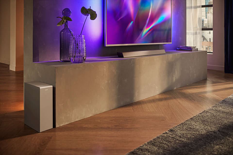 Philips Soundbar TAB8505/10 silber WLAN Bluetooth DTS kabel. Sub