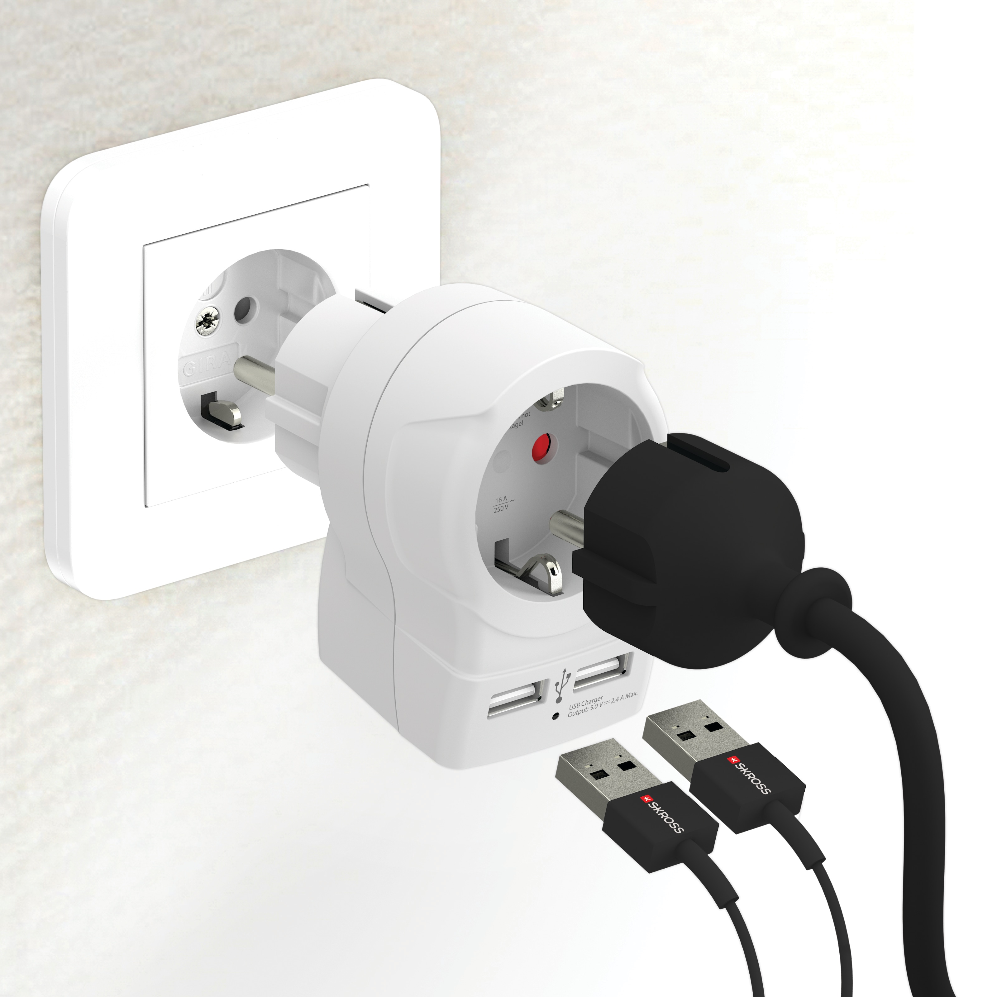 SKROSS World to Europe USB + 3in1 Kabel/Adapter