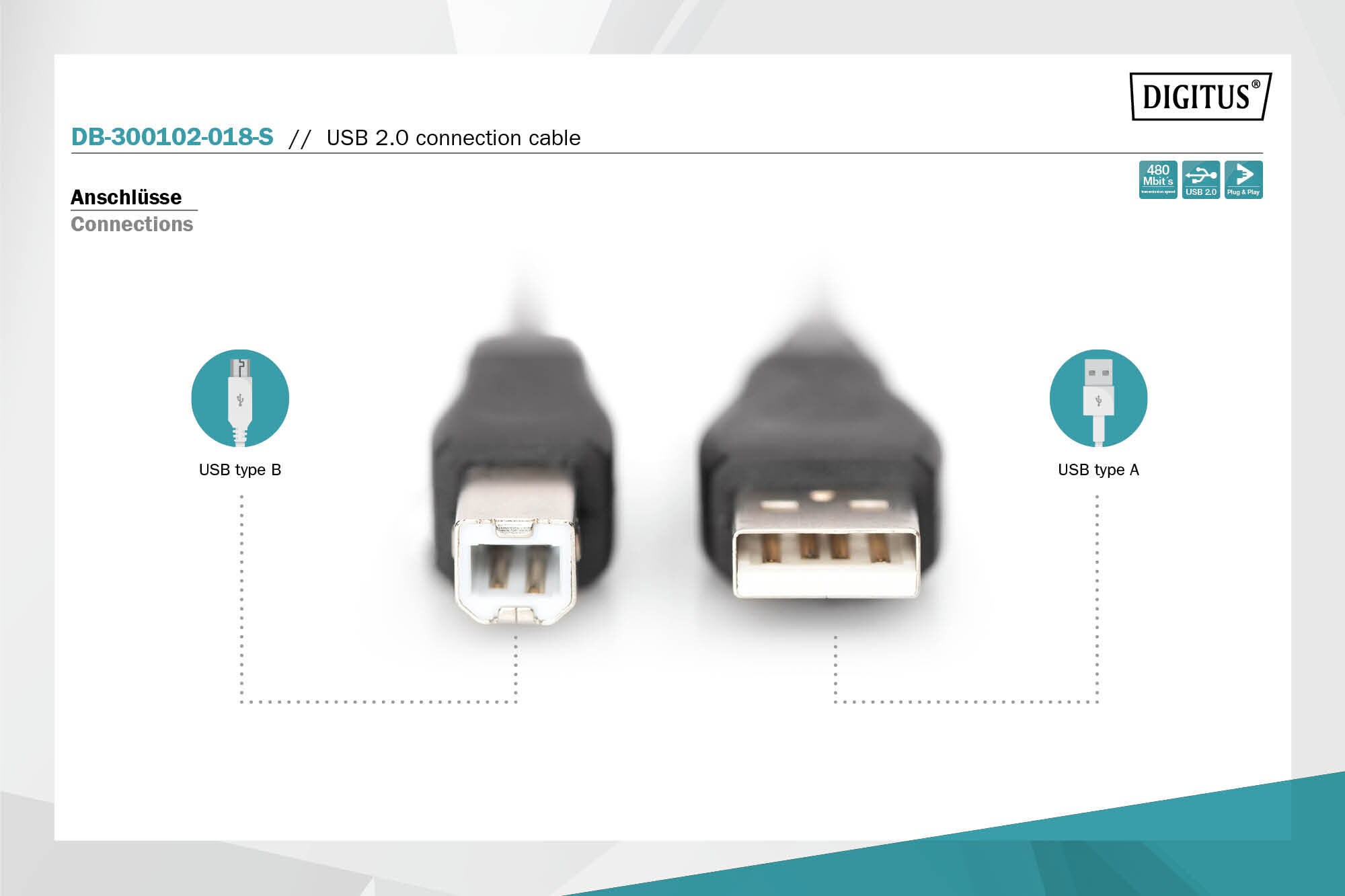 DIGITUS USB 2.0 Anschlusskabel 1,8m Typ A - B St/St, schwarz