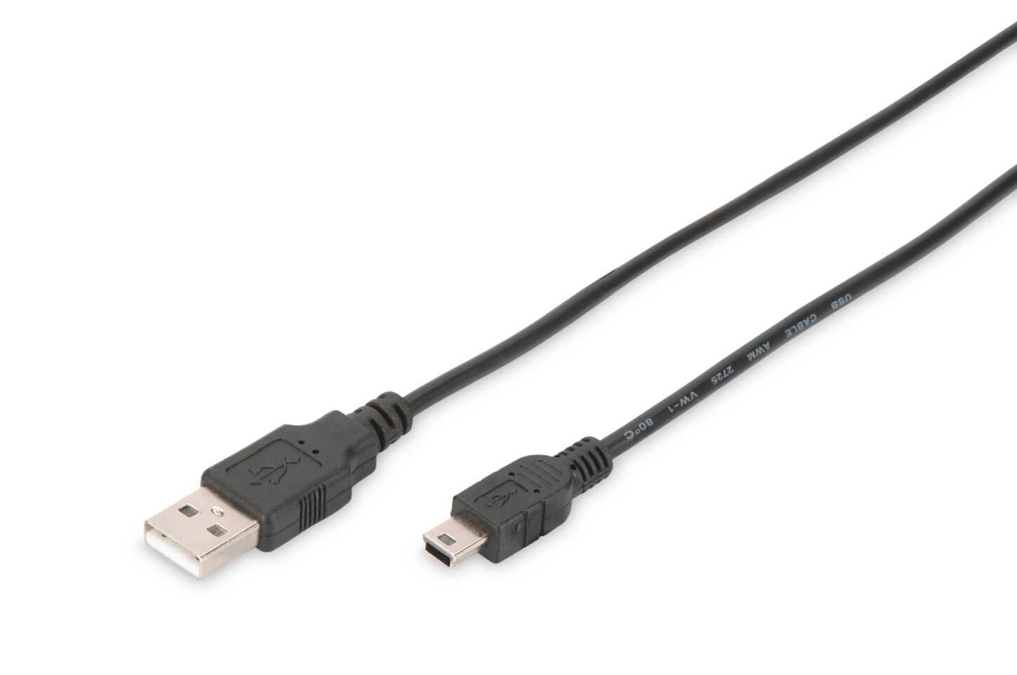 DIGITUS Mini USB 2.0 Anschlusskabel 1,8m Typ A - mini B (5pin) St/St, schwarz