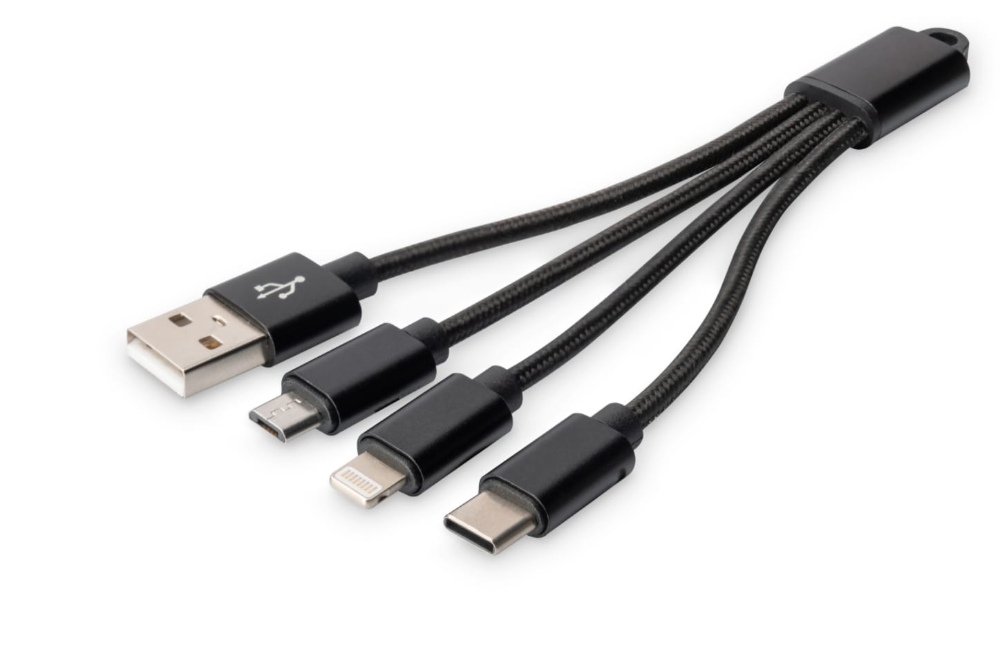 DIGITUS 3-in-1 Ladekabel, USB A - Lightning + Micro USB + USB-C, schwarz ++  Cyberport