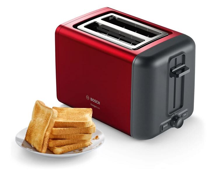 Bosch TAT3P424DE Kompakt Toaster, DesignLine, Edelstahl rot