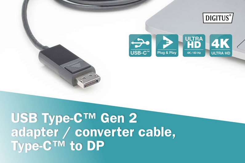 DIGITUS USB Type-C™Gen2 Adapter- / Konverterkabel, Type-C™ auf DP 1,8m