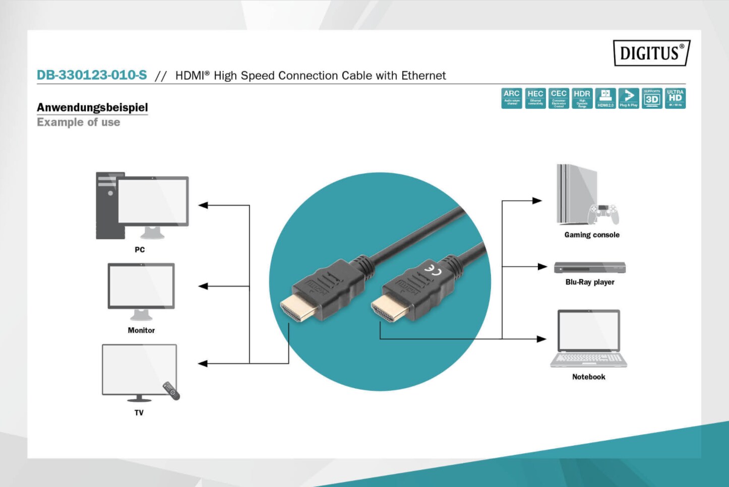 DIGITUS HDMI High Speed mit Ethernet Anschlusskabel 1,0m