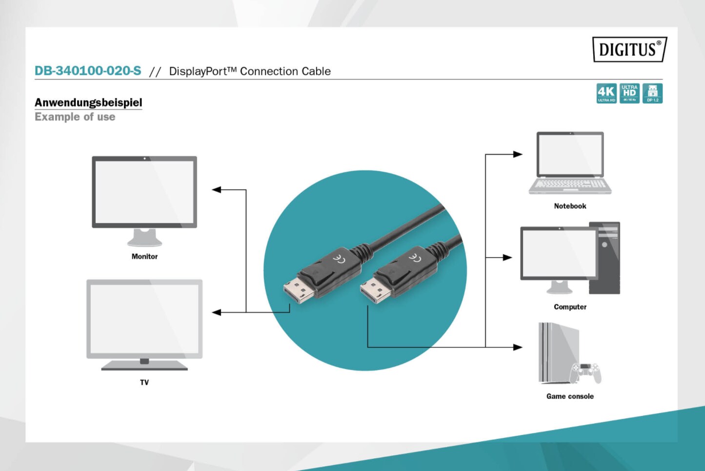 DIGITUS DisplayPort Anschlusskabel 2m UHD 4K St./St. schwarz