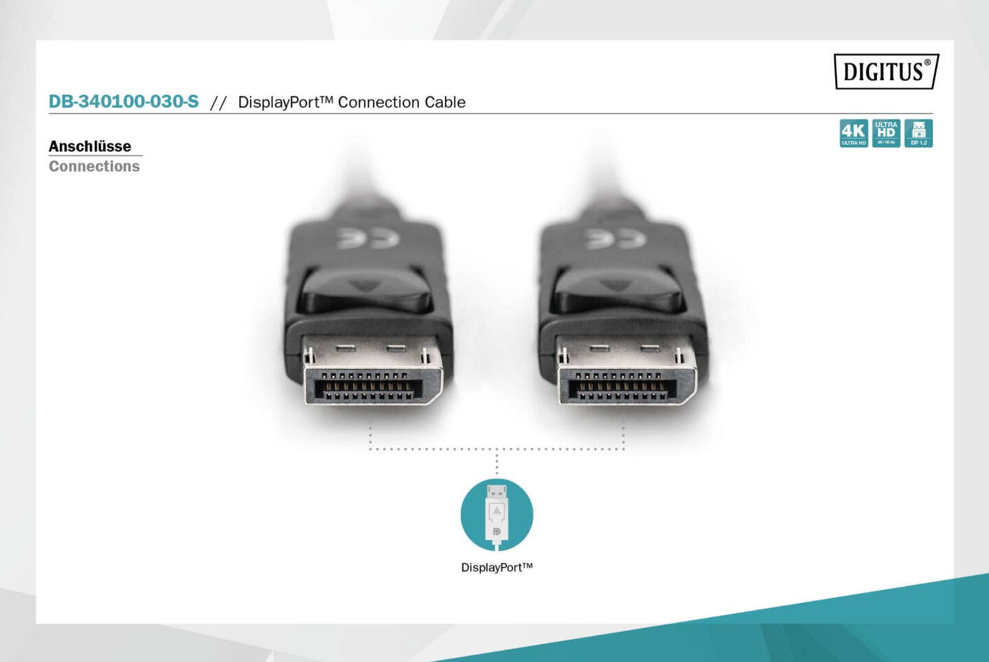 DIGITUS DisplayPort Anschlusskabel DP 3m UHD 4K St./St. schwarz