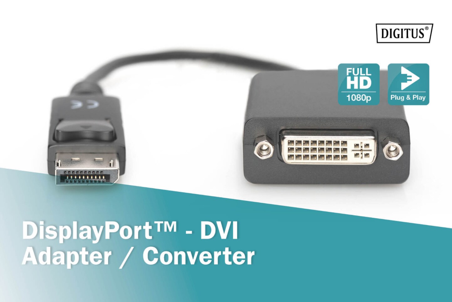 DIGITUS DisplayPort Adapter/Konverter,DP-DVI (24+5) St/Bu, 0.15m