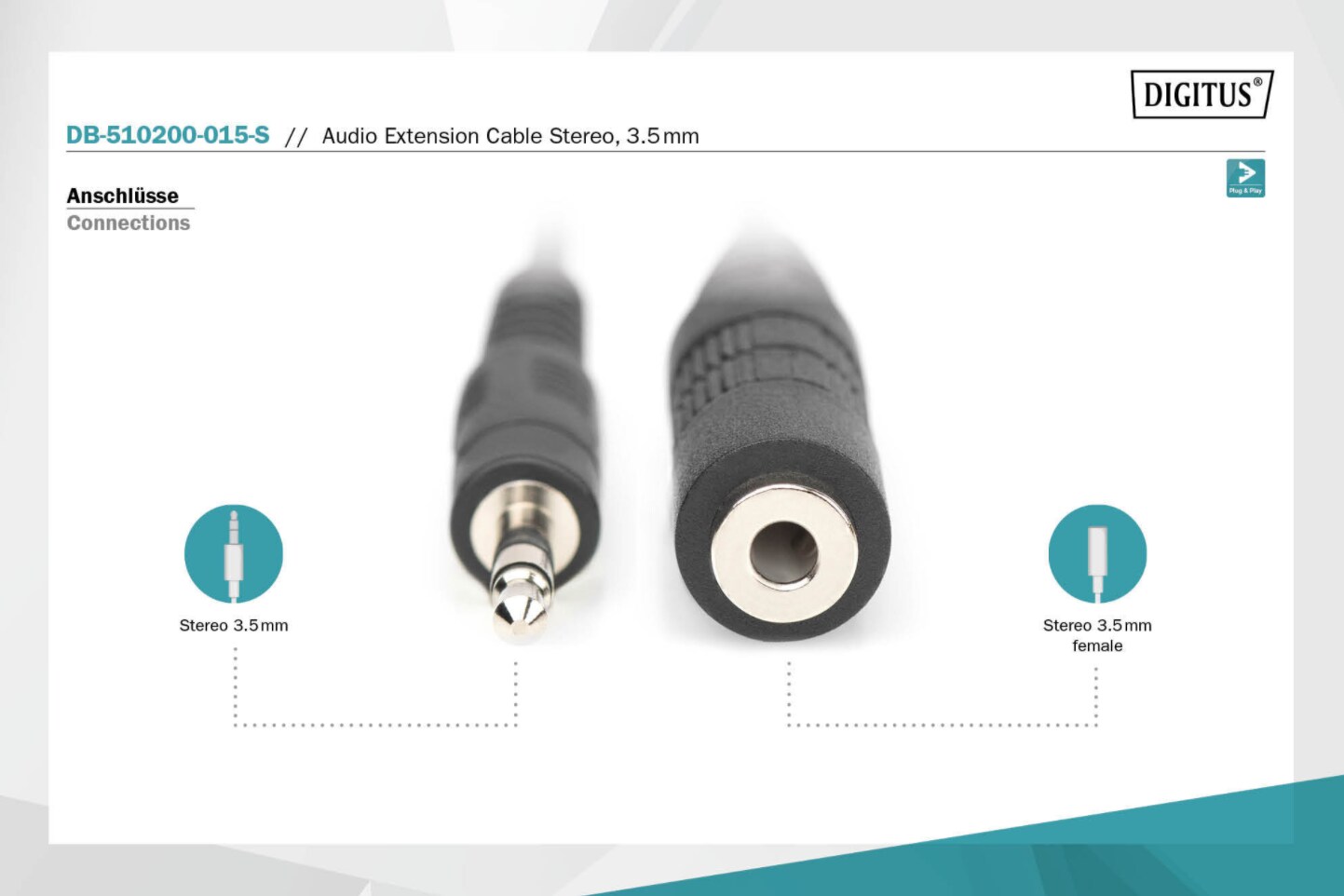 DIGITUS Audio Verlängerungskabel, Stereo 3.5mm St/Bu,1.50m