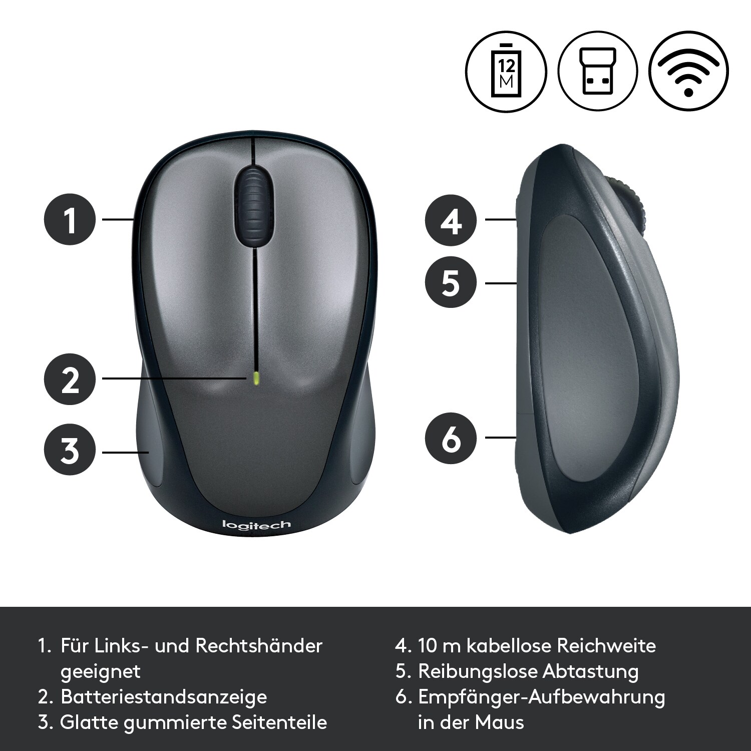 Logitech M235 Kabellose Maus Dunkelgrau