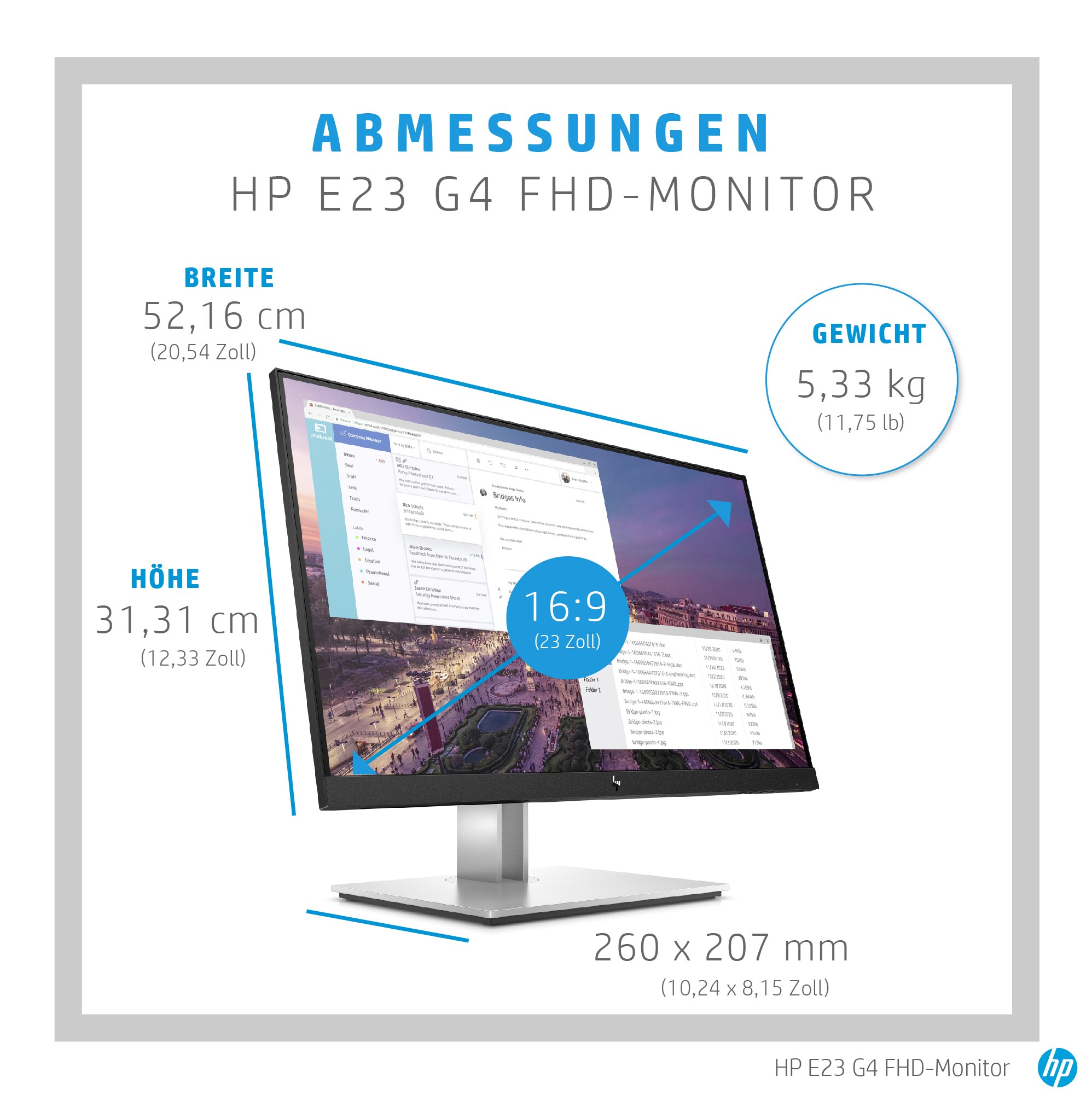 HP E23 G4 58,4cm (23") Full HD IPS Office-Monitor 16:9 VGA/HDMI/DP Pivot HV