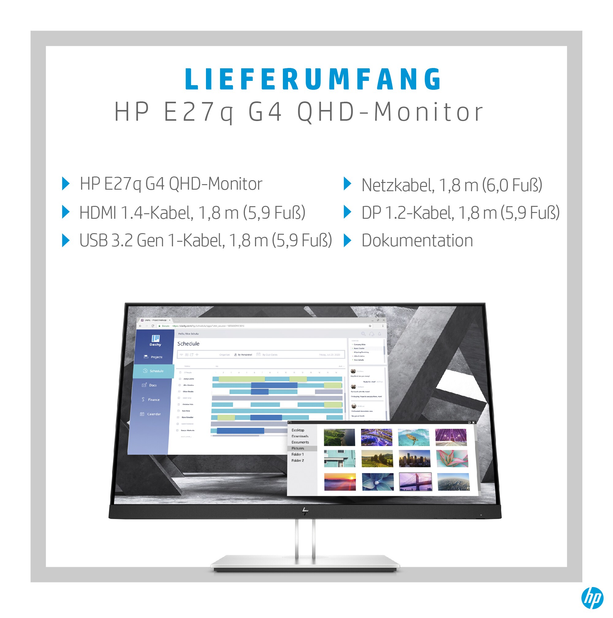 HP E27q G4 68,6cm (27") WQHD IPS Office-Monitor 16:9 VGA/HDMI/DP Pivot HV