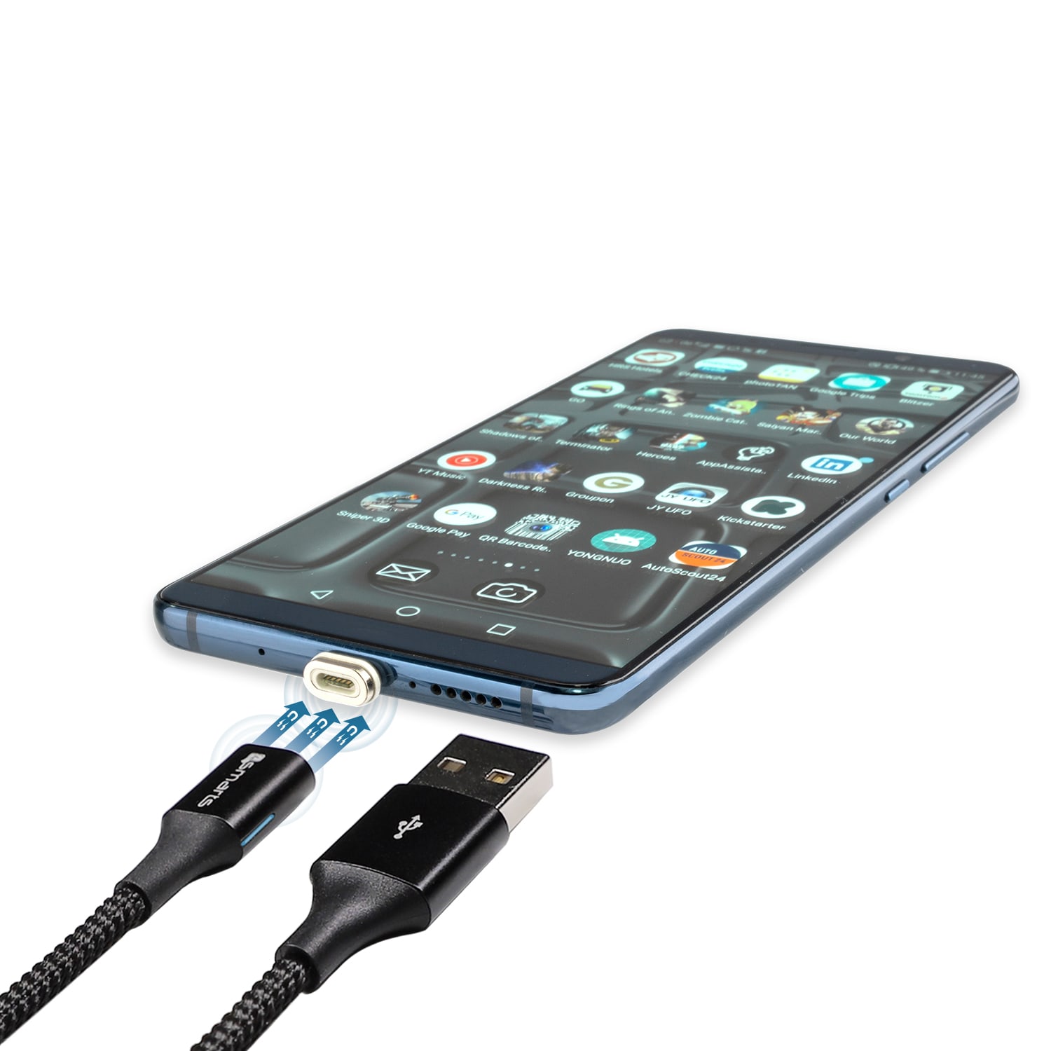 4smarts GravityCord 2.0 USB-A auf C, Lightning &amp; Micro USB Kabel 0,5m schwarz