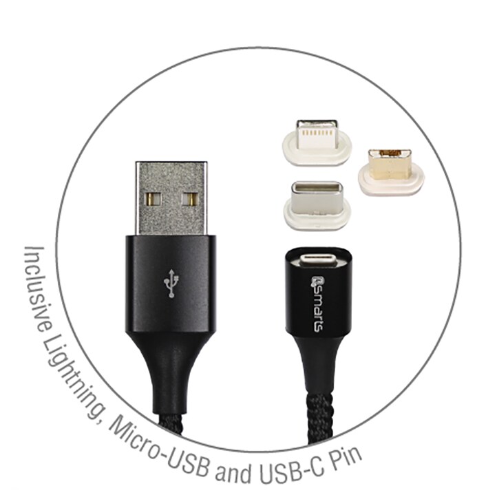 4smarts GravityCord 2.0 USB-A auf C, Lightning &amp; Micro USB Kabel 0,5m schwarz