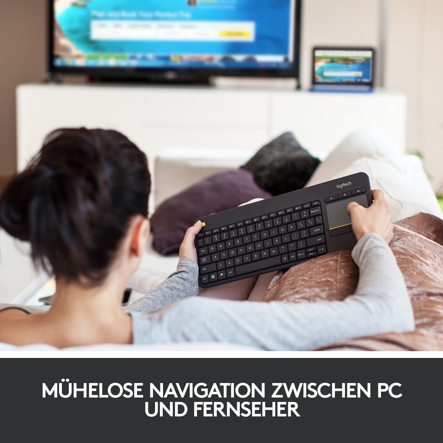 Logitech K400 Plus Kabellose Tastatur Schwarz