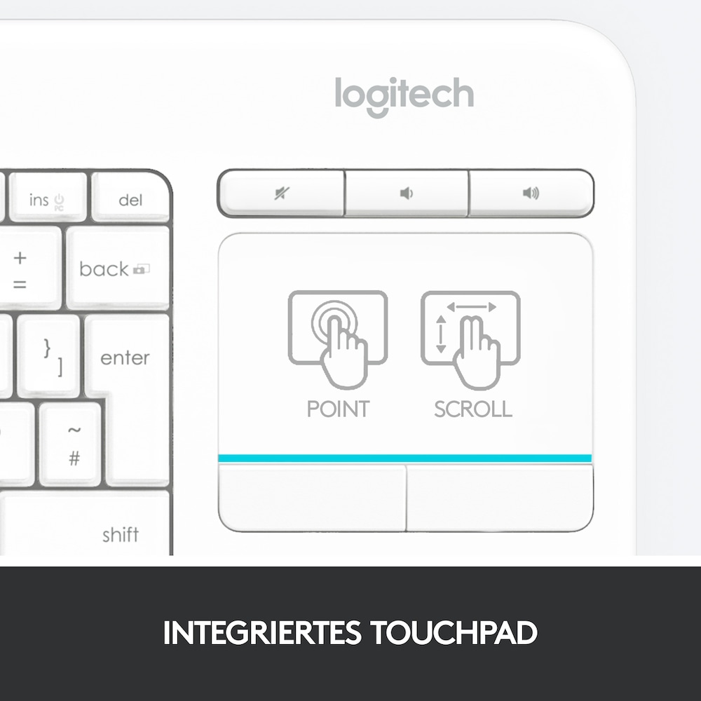 Logitech K400 Plus Kabellose Tastatur Weiß