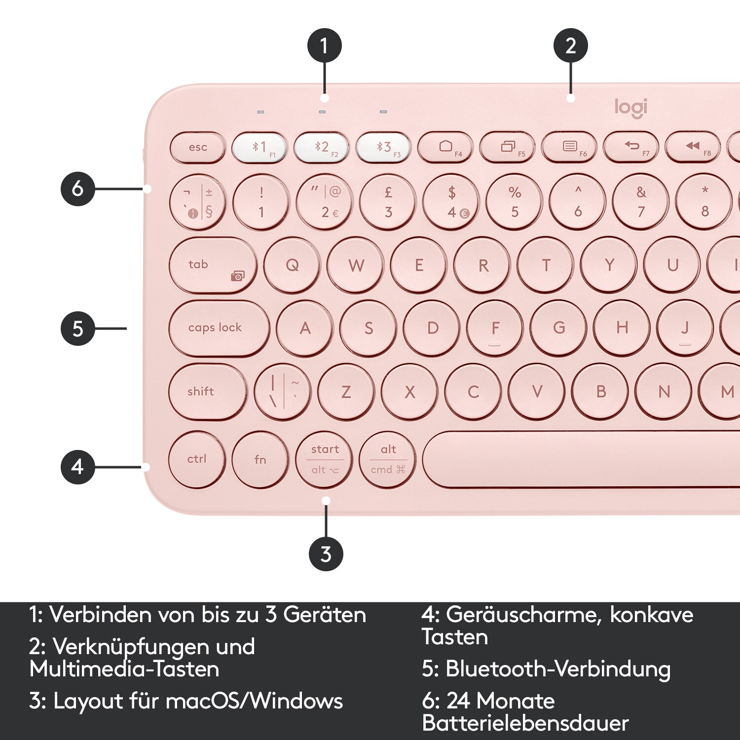 Logitech K380 Kabellose Tastatur Rosa