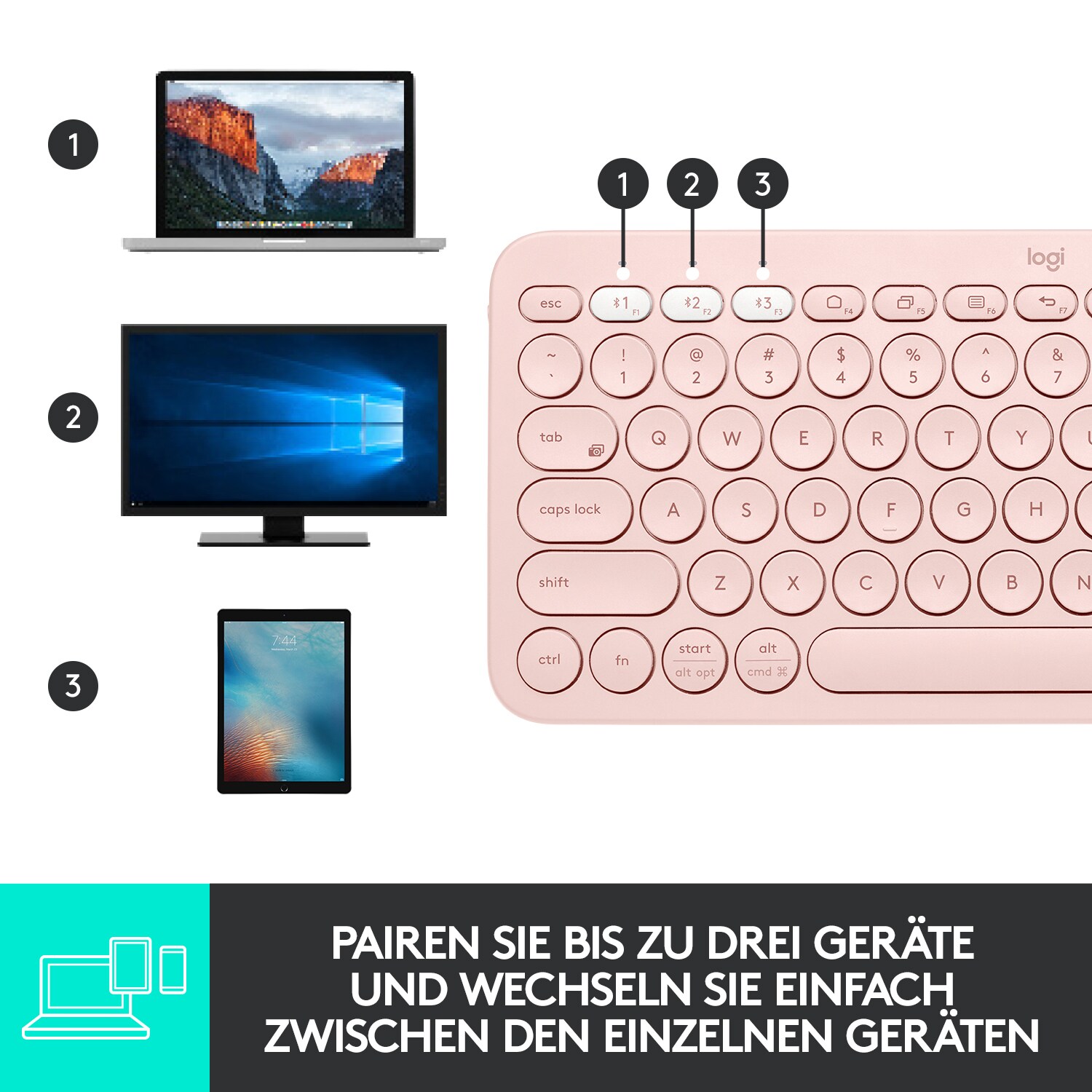 Logitech K380 Kabellose Tastatur Rosa