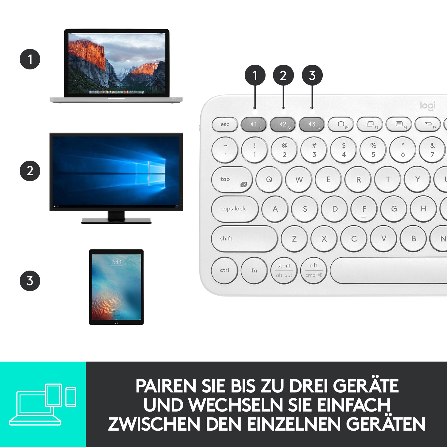 Logitech K380 Kabellose Tastatur Weiß