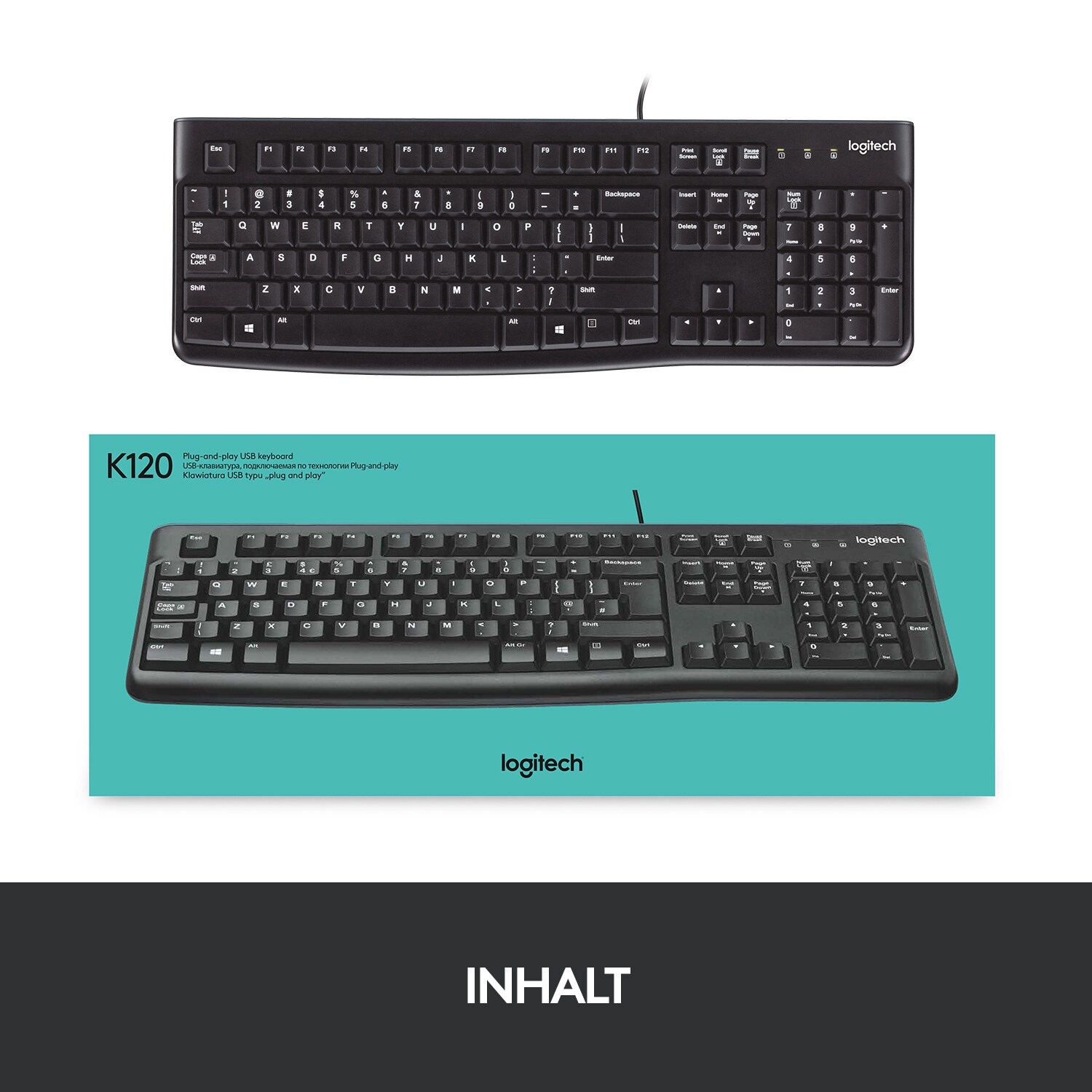 Logitech K120 Kabelgebundene Tastatur Schwarz Bulk