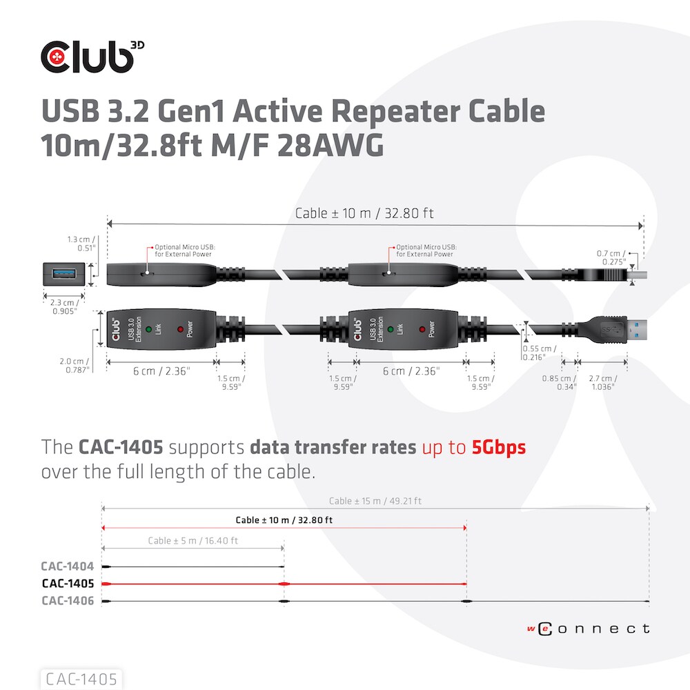 Club 3D USB 3.2 Gen1 aktives Kabel 10m St./B. 28AWG schwarz