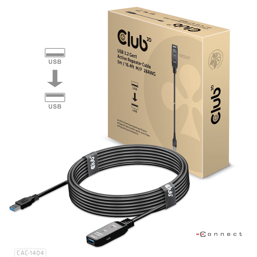 Club 3D USB 3.2 aktives Kabel 5m St./B. 28AWG schwarz