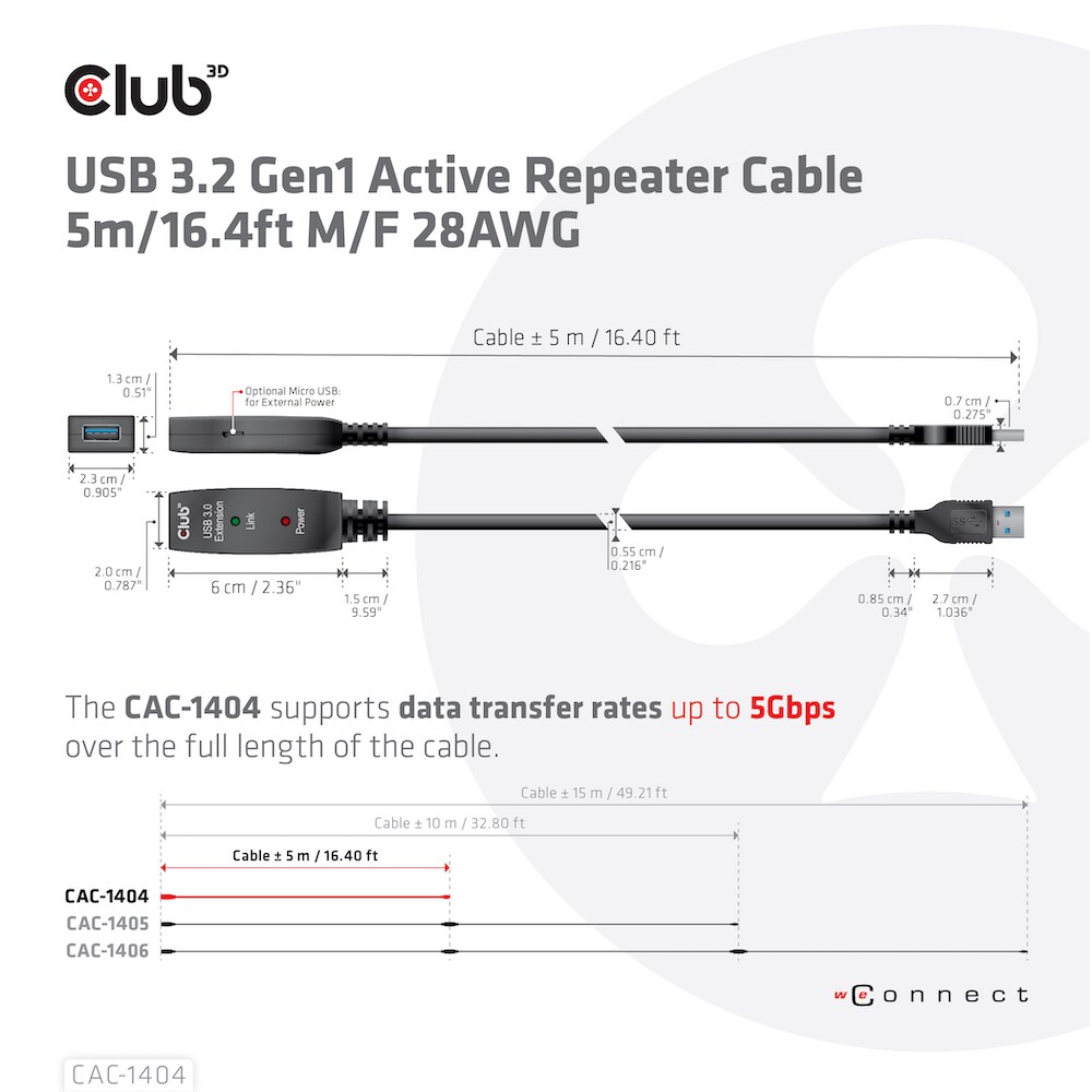 Club 3D USB 3.2 aktives Kabel 5m St./B. 28AWG schwarz