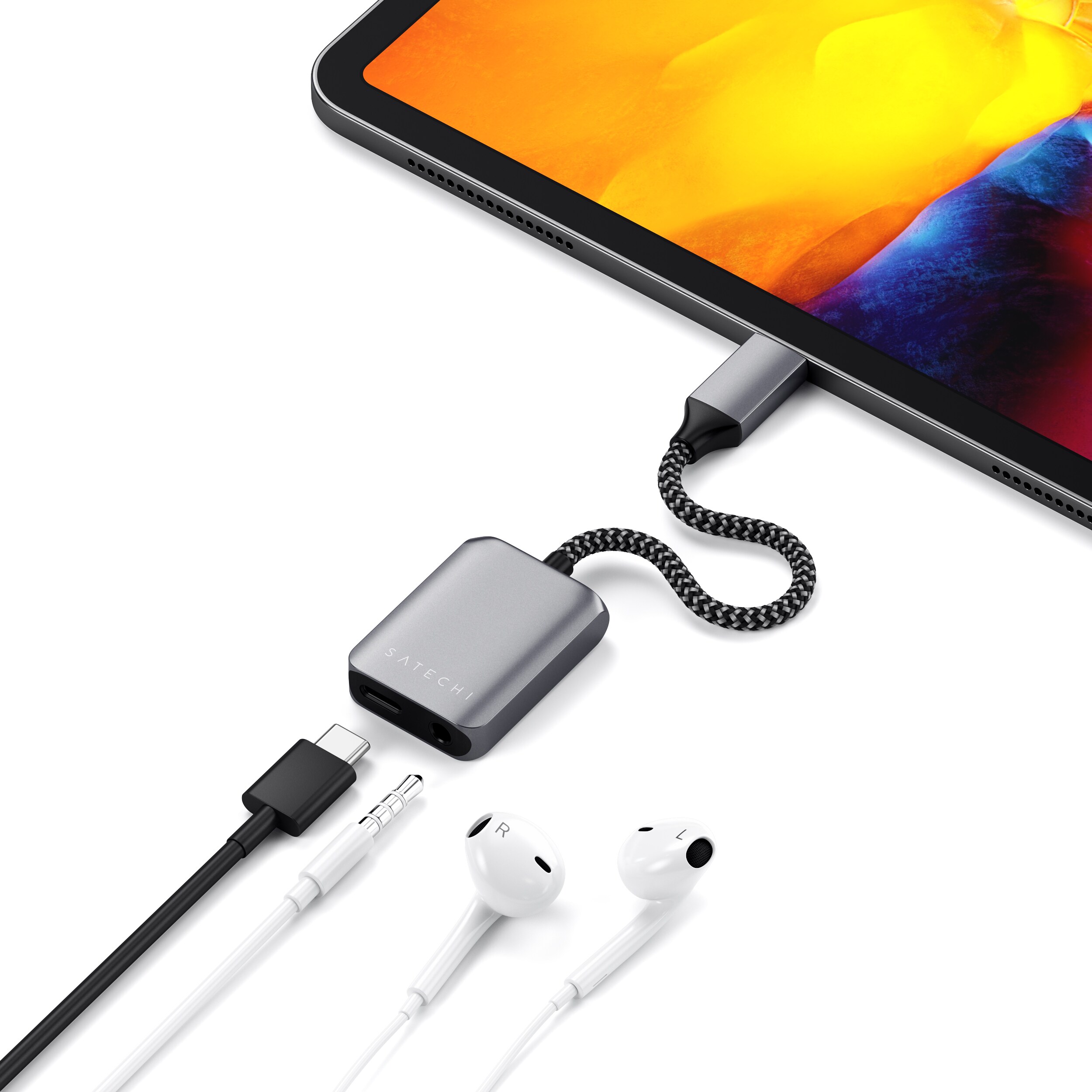 Satechi USB-C auf 3.5mm Audio &amp; PD Adapter Space Gray