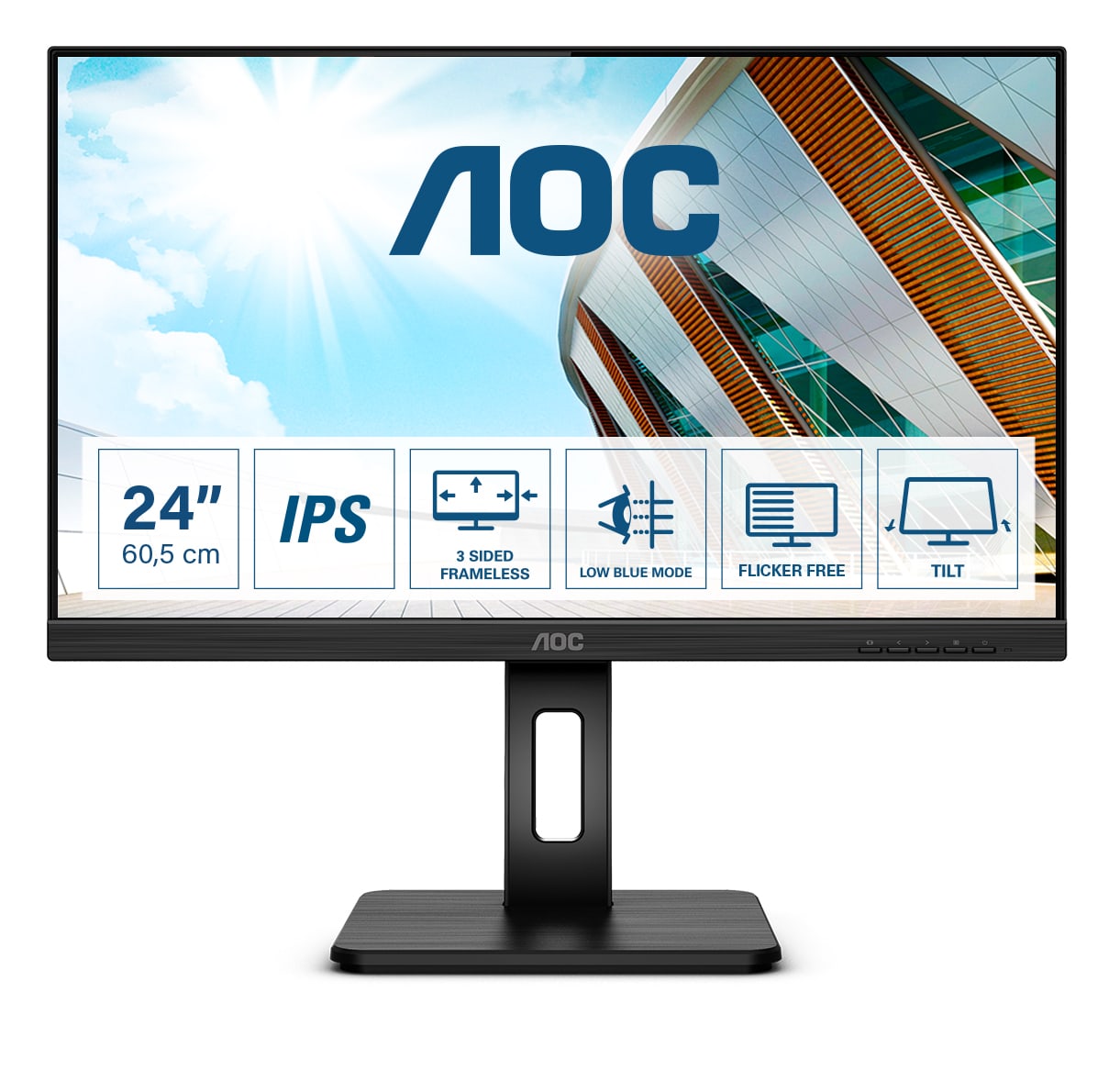 AOC 24P2Q 60,45cm (23,8") Full HD 16:9 Office Monitor VGA/DVI/HDMI/DP Pivot HV