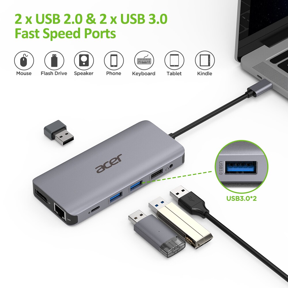 Acer 12-in-1 Mini Dock (USB Type-C zu 2x USB 3.2, 2x HDMI, 1x VGA, 1x DP)