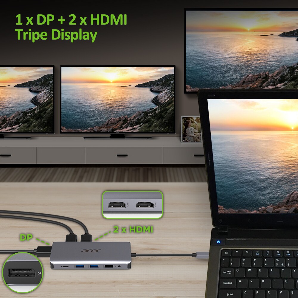 Acer 12-in-1 Mini Dock (USB Type-C zu 2x USB 3.2, 2x HDMI, 1x VGA, 1x DP)