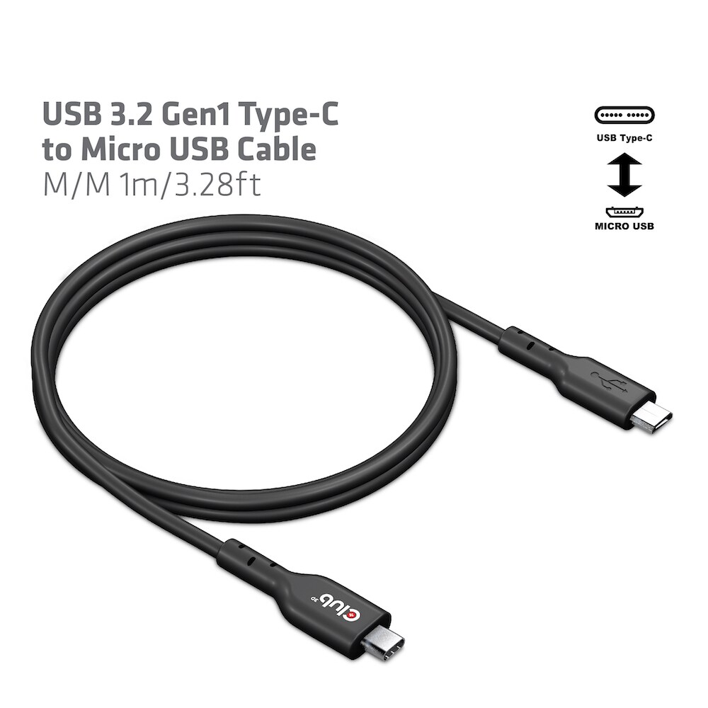 Club 3D USB 3.2 Gen1 Typ-C auf Micro USB Kabel 1m St./St. schwarz