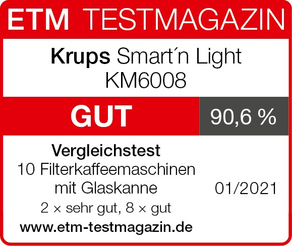 Krups KM6008 Filterkaffeemaschine SMART'N LIGHT Schwarz 24h-Timer