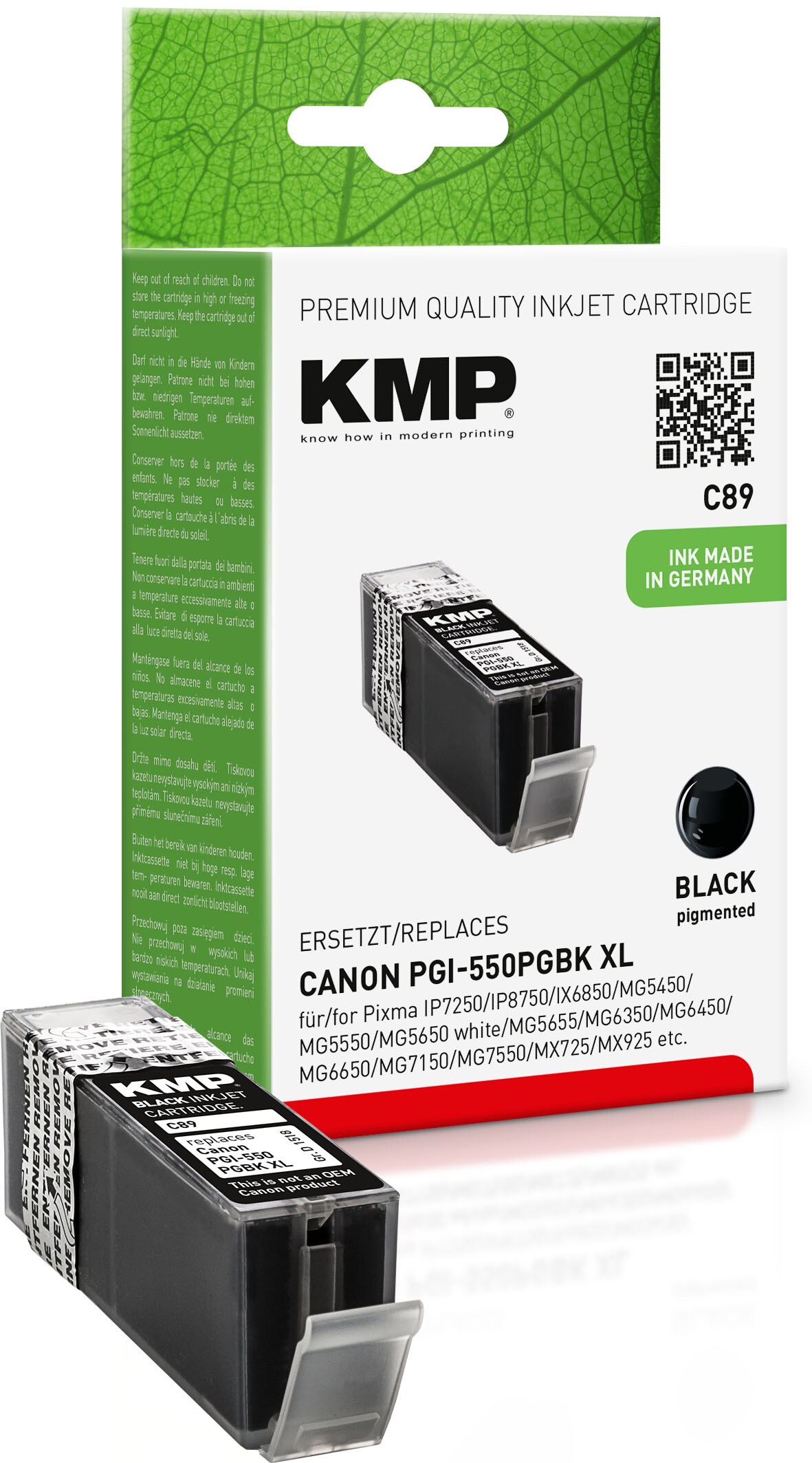 KMP Tintenpatrone Schwarz ersetzt Canon PGI-550PGBK XL (6431B001)