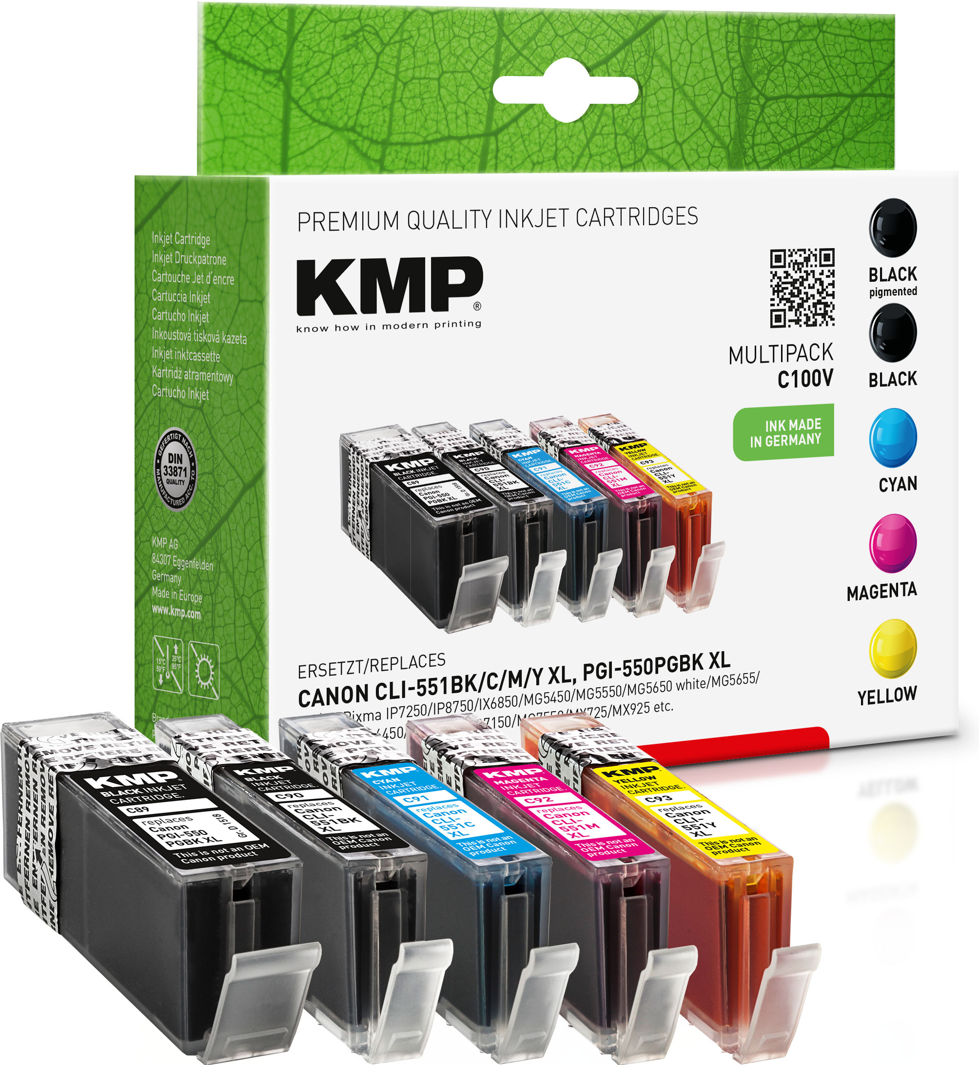 KMP Tintenpatronen Multipack ersetzt Canon CLI-551BK/C/M/Y XL + PGI-550PGBK XL