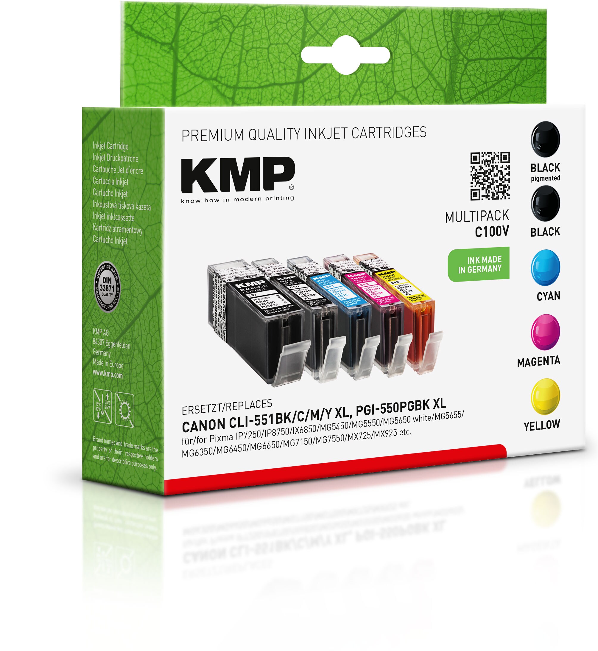 KMP Tintenpatronen Multipack ersetzt Canon CLI-551BK/C/M/Y XL + PGI-550PGBK XL