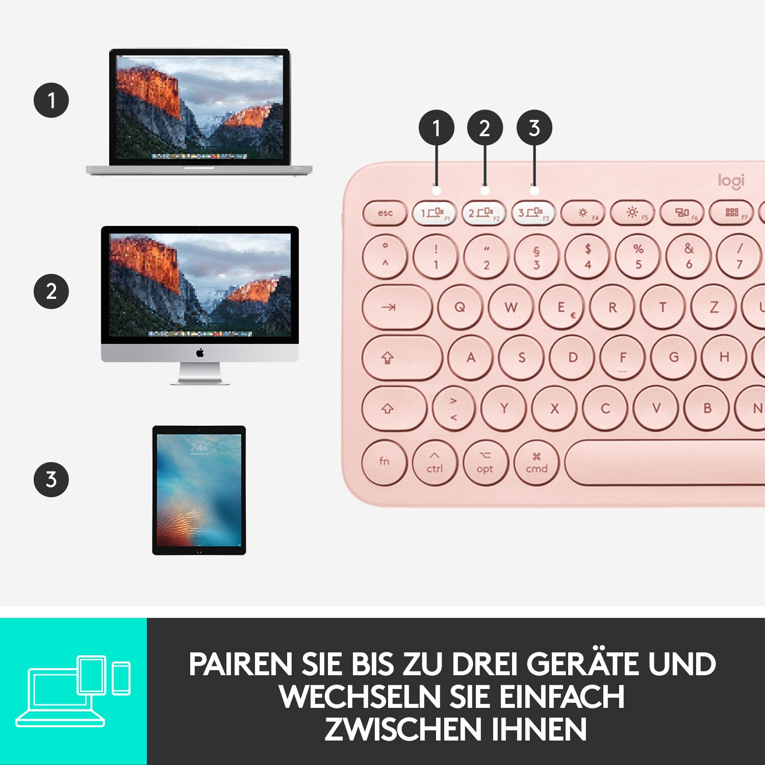 Logitech K380 für Mac Kabellose Tastatur Rose