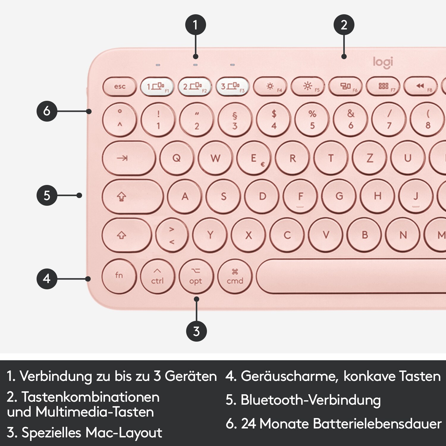 Logitech K380 für Mac Kabellose Tastatur Rose