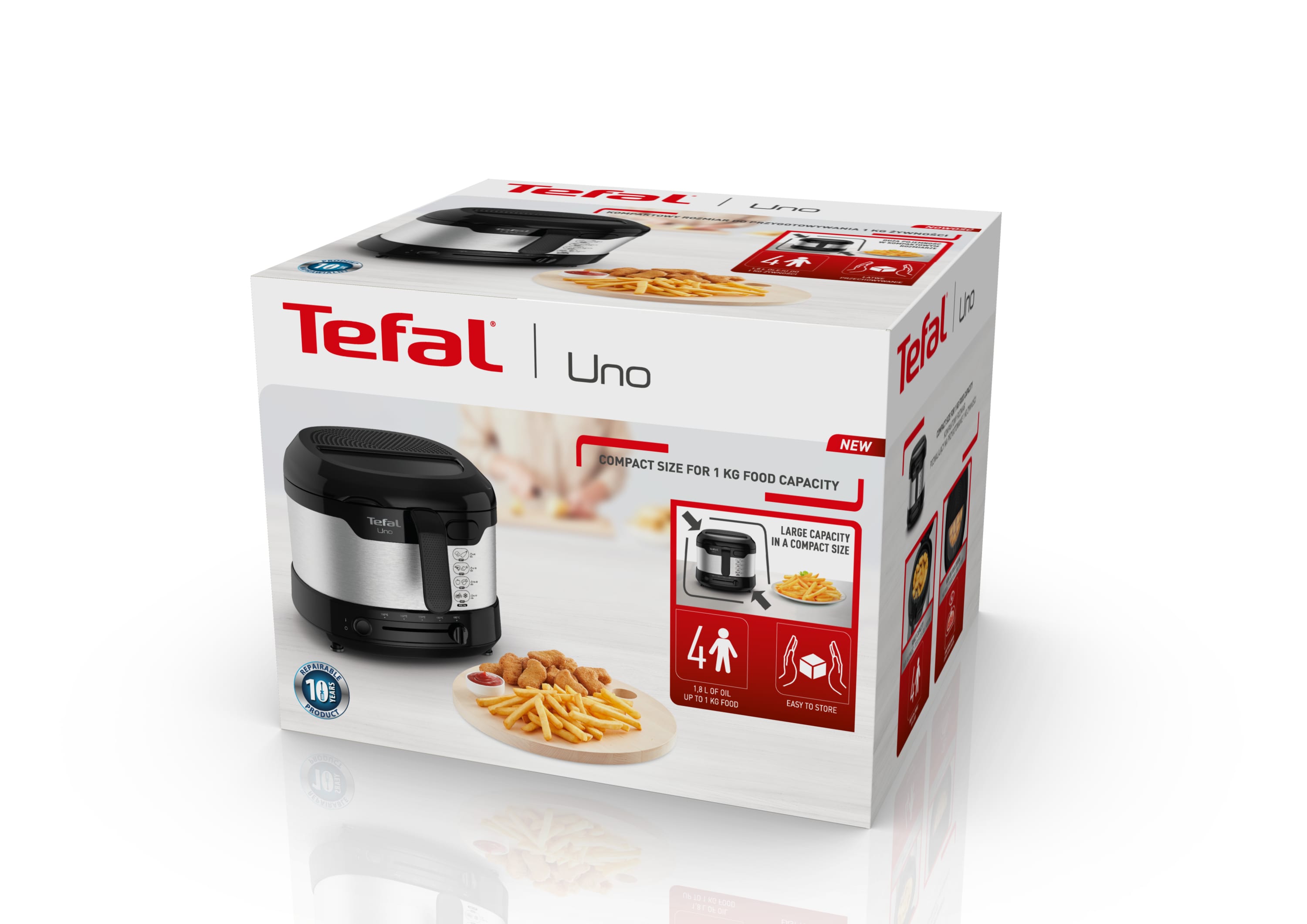 Tefal FF215D Fritteuse UNO M 1.600W, 1kg Edelstahl/schwarz