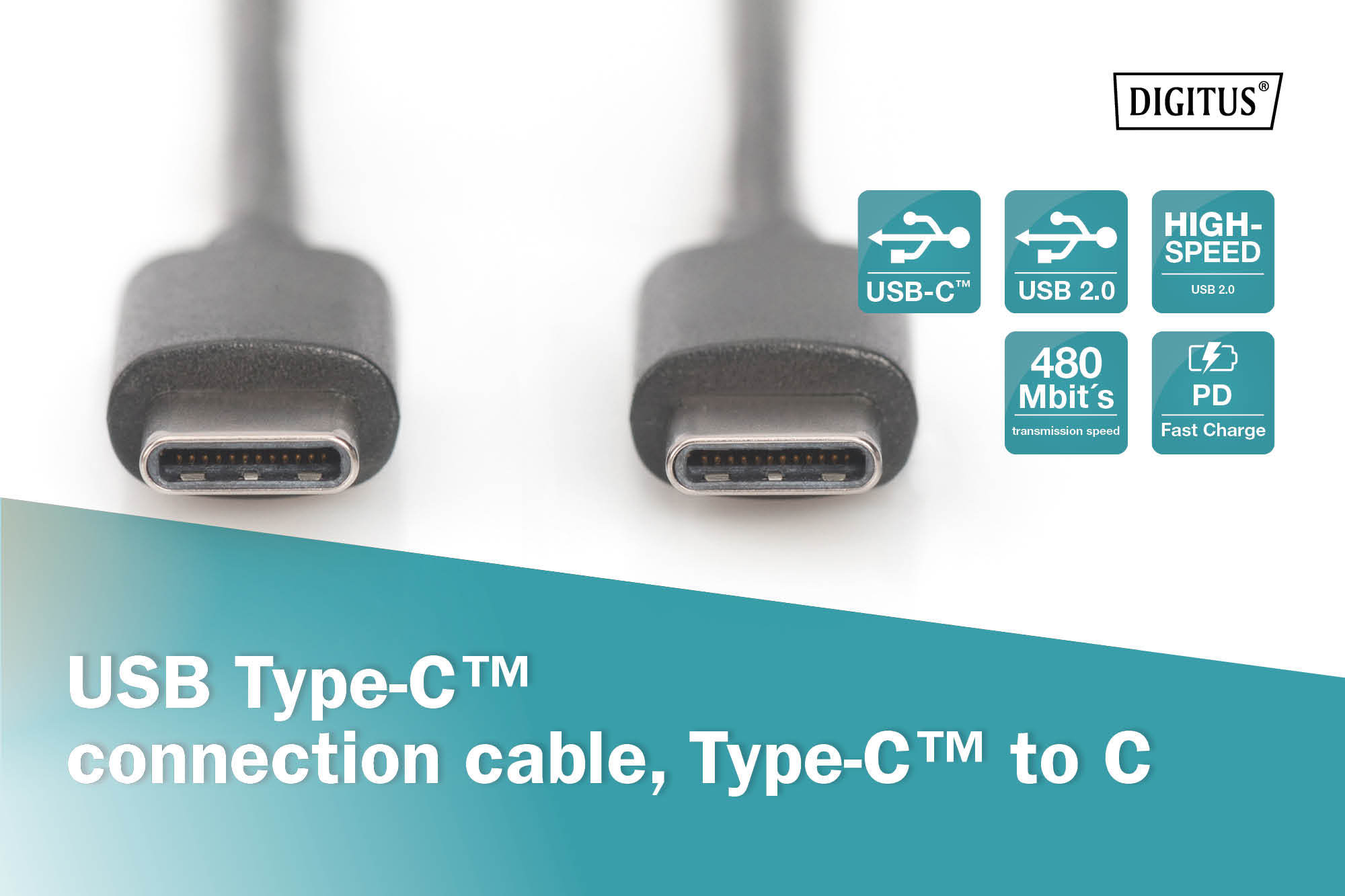 DIGITUS USB 2.0 Anschlusskabel 1,0m Typ-C zu C High Speed St./St. schwarz