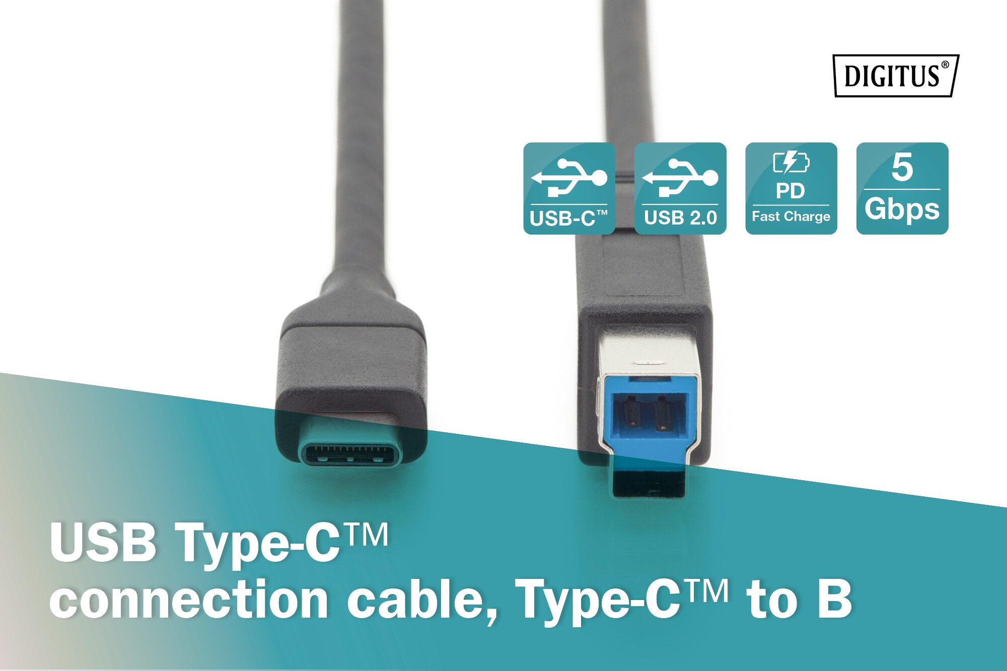 DIGITUS USB Typ-C Verbindungskabel, Typ C auf B St/St, 1,0 m, schwarz