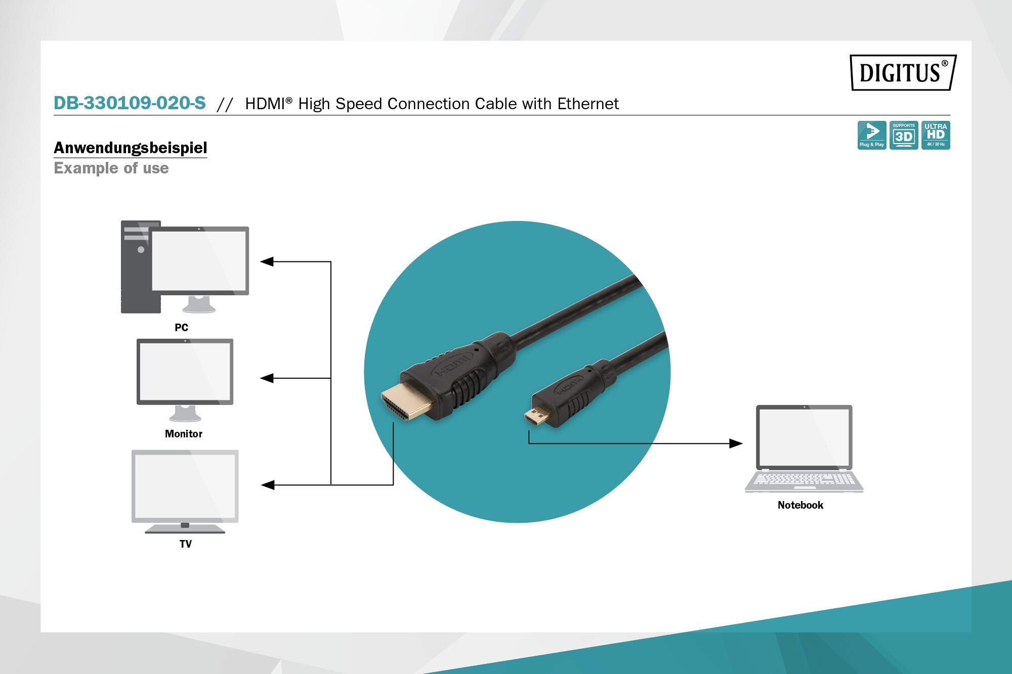 DIGITUS HDMI 4K Anschlusskabel, Typ D - A St/St, 2,0m, schwarz