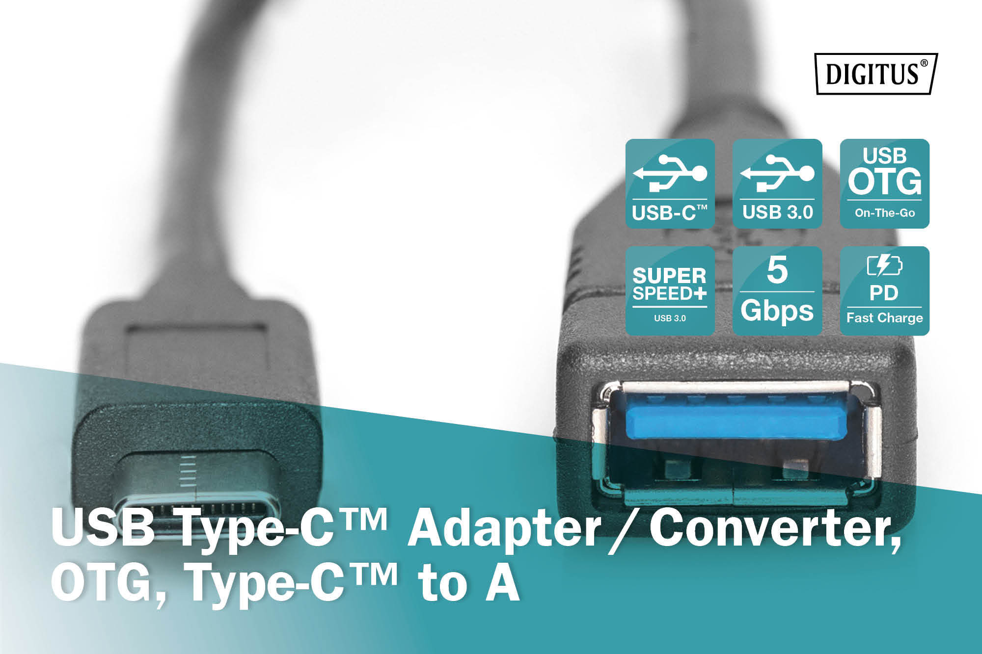 DIGITUS USB Type-C Adapter/Konverter, USB-Typ-C auf USB-A, 0,15m, schwarz