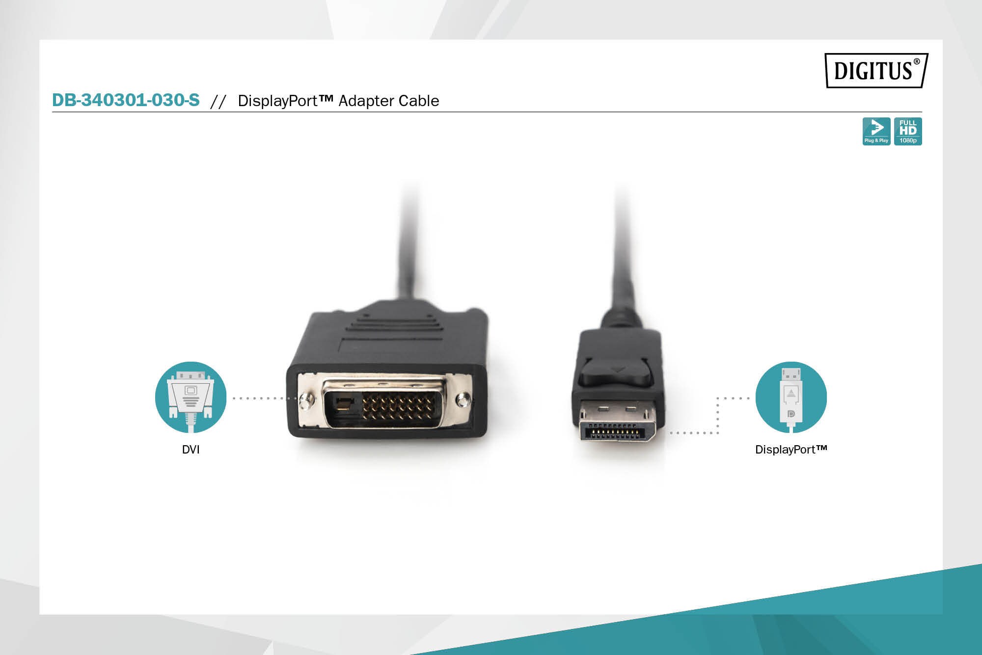 DIGITUS DisplayPort Adapterkabel, DisplayPort -DVI-D, 3,0m, schwarz