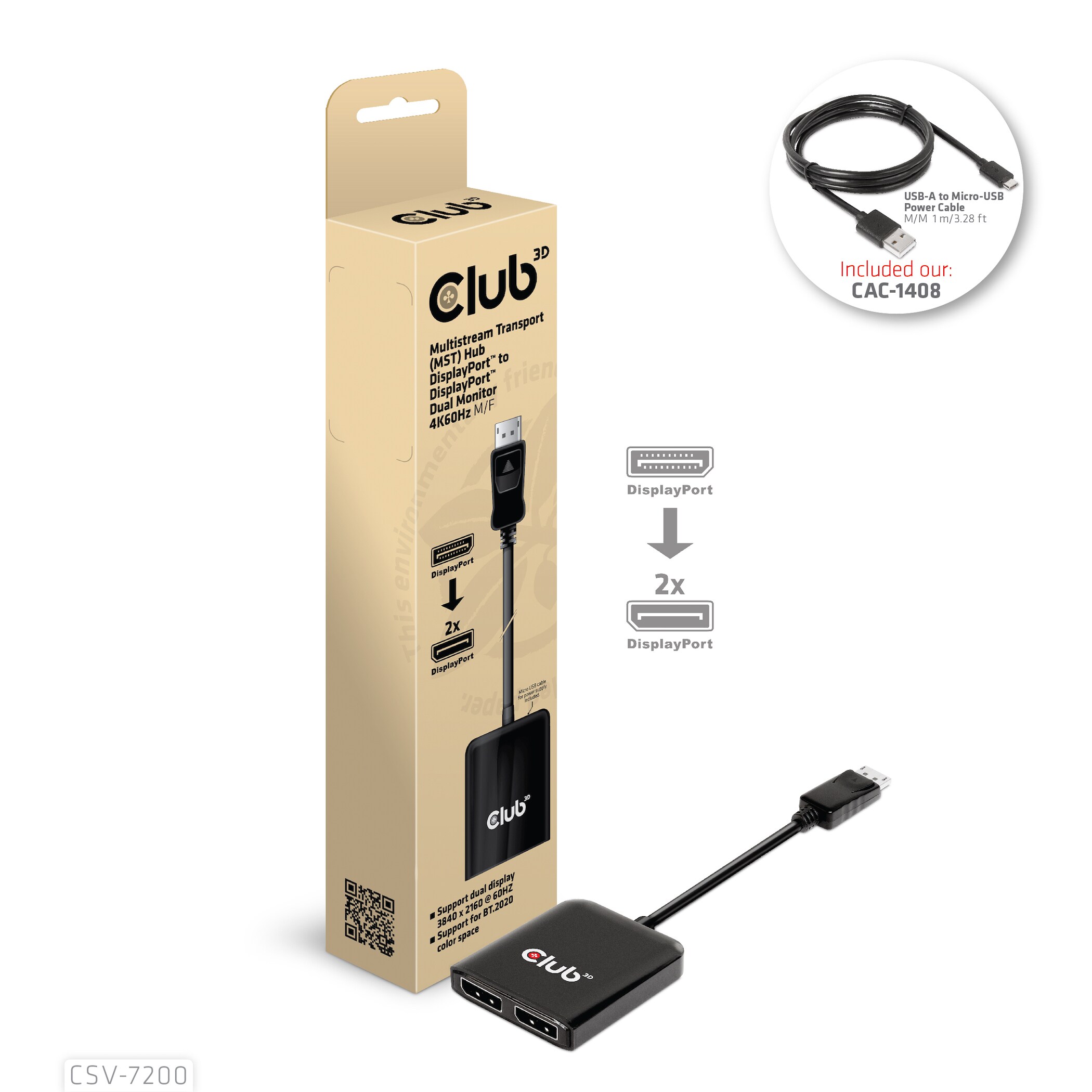 Club 3D DisplayPort 1.4 auf DisplayPort Dual Monitor 4K60Hz 0,2m schwarz