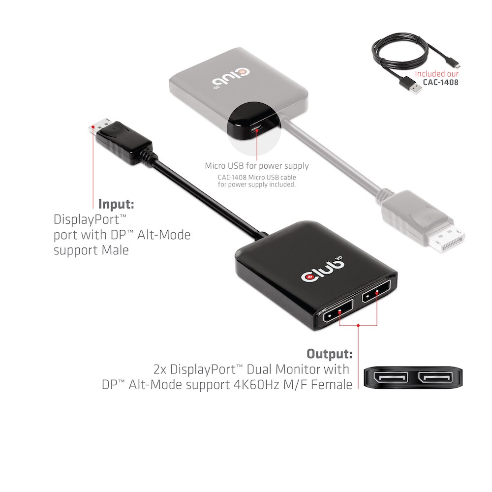 Club 3D DisplayPort 1.4 auf DisplayPort Dual Monitor 4K60Hz 0,2m schwarz